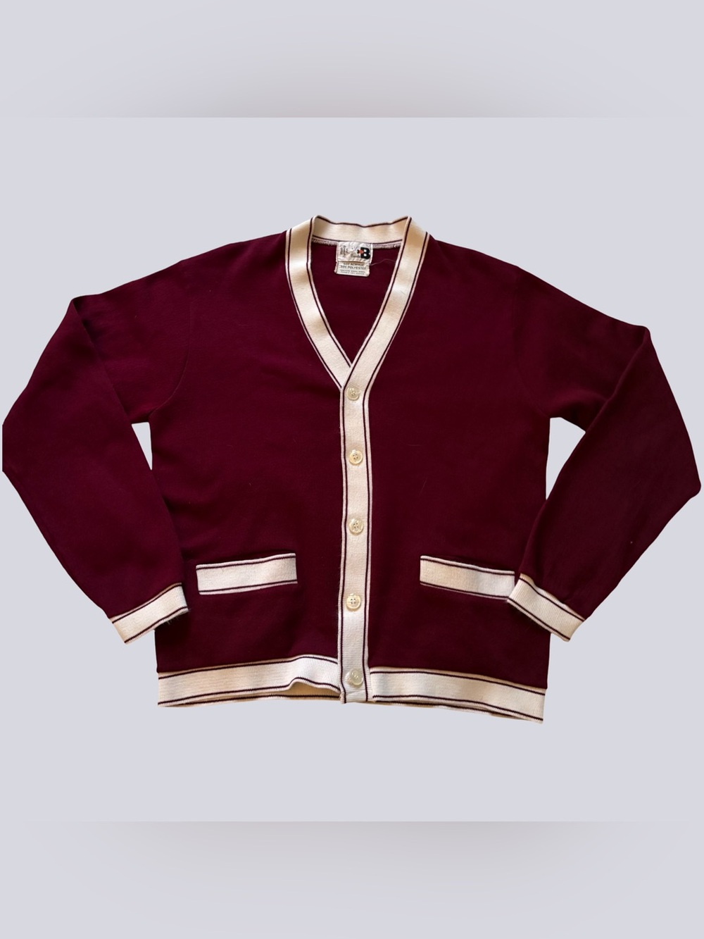 Vintage Bonds 70-80s Grandpa Varsity Cardigan Buttoned Sweater maroon